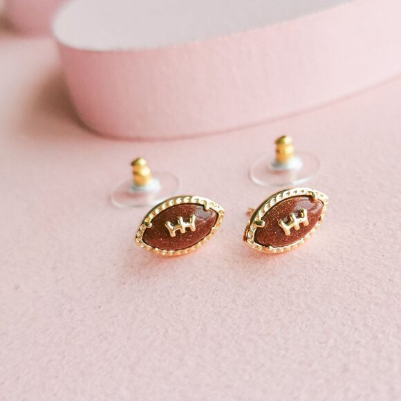 Kendra Scott - Football Orange Goldstone Gold Stud Earrings - NEW - Picture 3 of 4